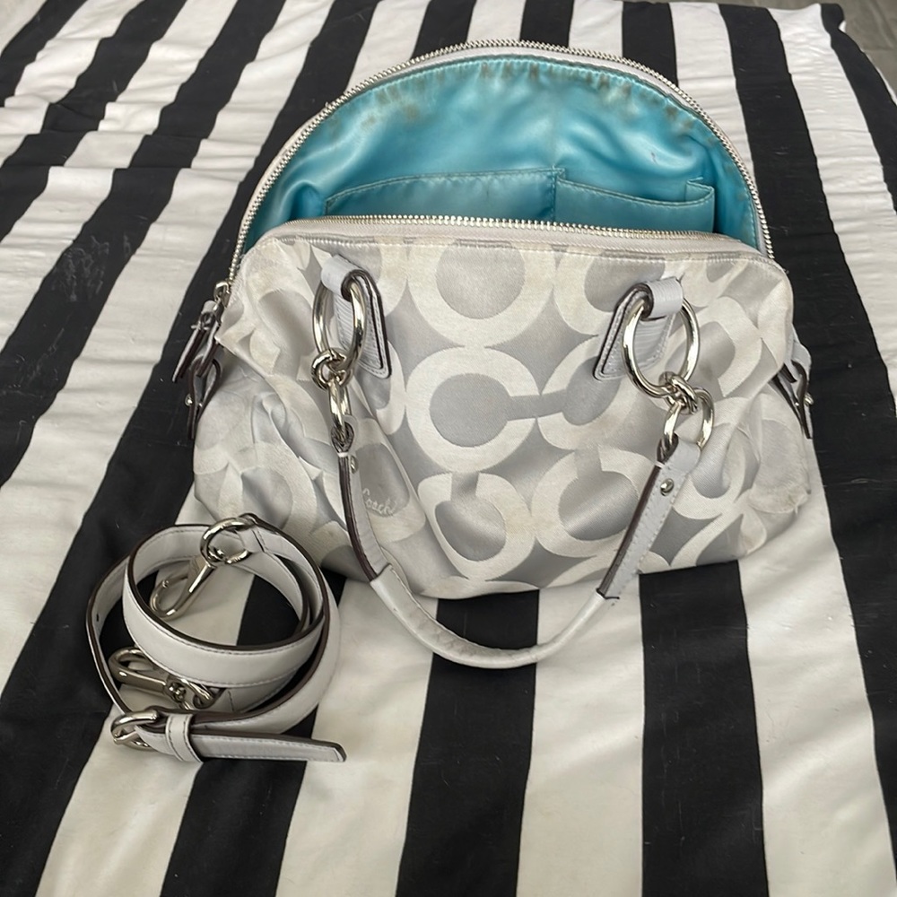 Coach Signature Silver/Turquoise Satchel and Makeup Bag - Picture 12 of 16